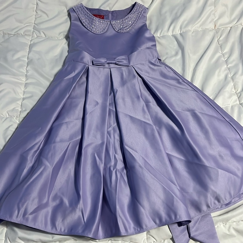 Lavender bow dress with rhinestone collar by Princess Faith size 6x.